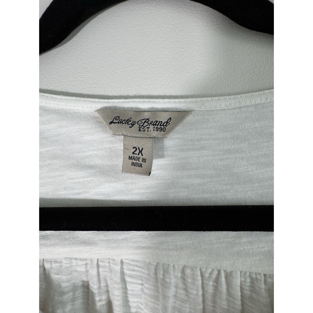 Lucky Brand Embroidered Tasseled Knit Tunic Blouse White Geometric Size 2X - Picture 8 of 11